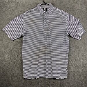 FootJoy Mens Golf Polo Shirt Large‎ Blue White Striped Prestige Athletic